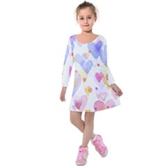 Watercolor Cute Hearts Background Kids  Long Sleeve Velvet Dress by TastefulDesigns