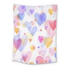 Watercolor Cute Hearts Background Medium Tapestry by TastefulDesigns