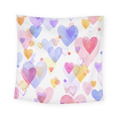 Watercolor Cute Hearts Background Square Tapestry (small) by TastefulDesigns