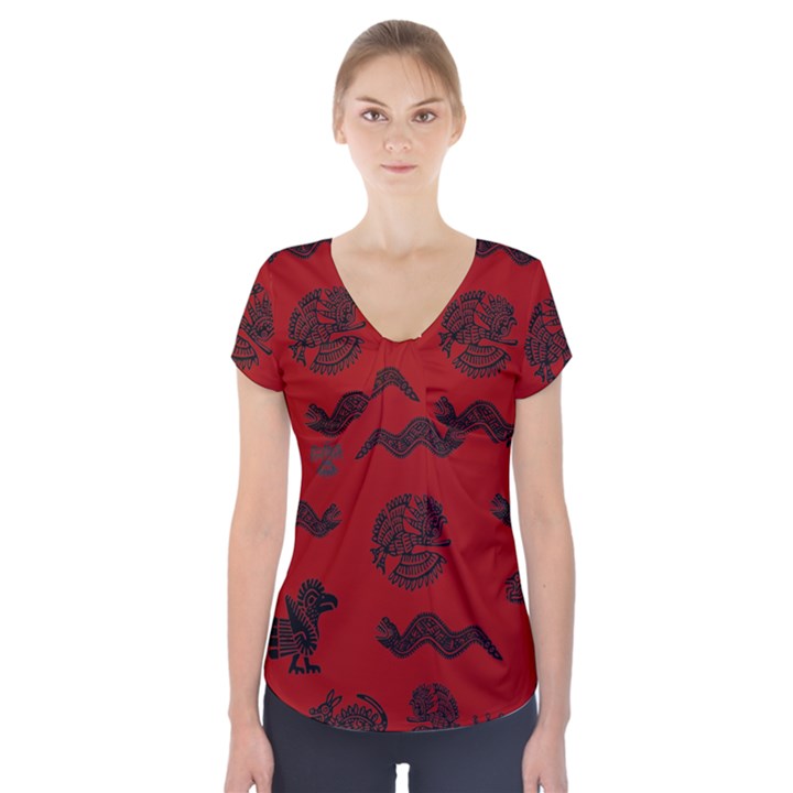 Aztecs pattern Short Sleeve Front Detail Top