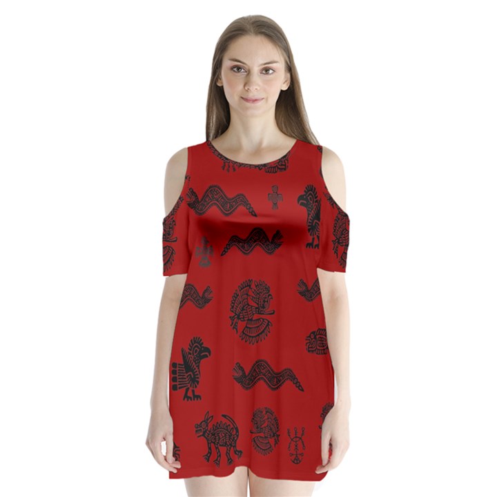 Aztecs pattern Shoulder Cutout Velvet  One Piece