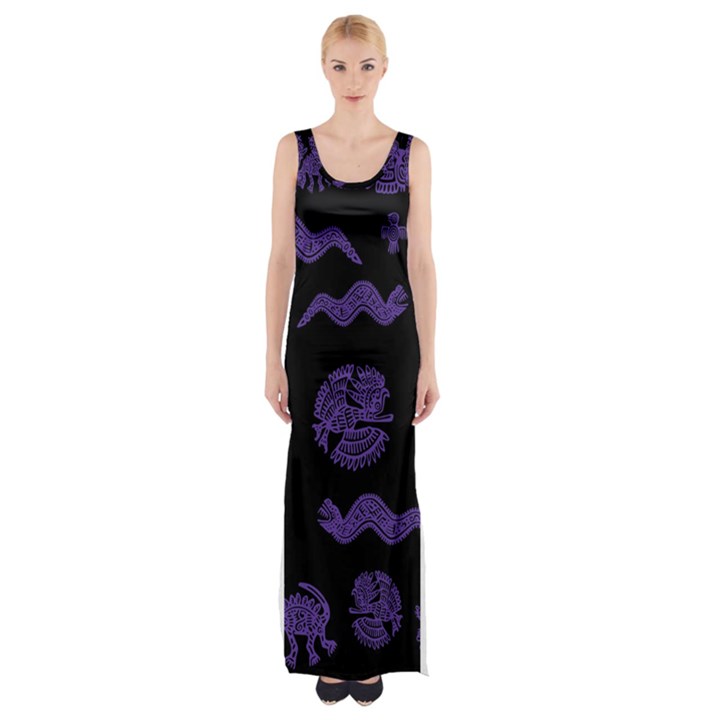 Aztecs pattern Maxi Thigh Split Dress