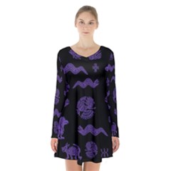 Aztecs Pattern Long Sleeve Velvet V-neck Dress by ValentinaDesign