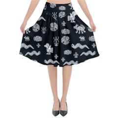 Aztecs Pattern Flared Midi Skirt