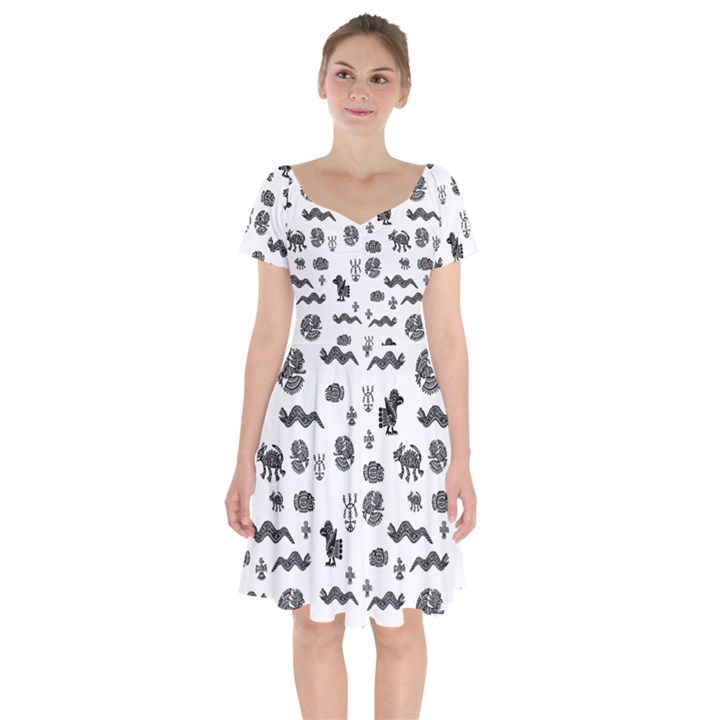 Aztecs pattern Short Sleeve Bardot Dress