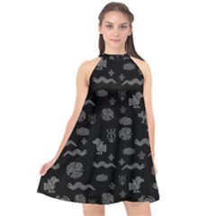 Aztecs Pattern Halter Neckline Chiffon Dress 