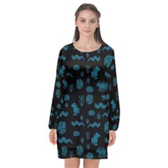 Aztecs Pattern Long Sleeve Chiffon Shift Dress 