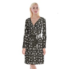 Aztecs Pattern Long Sleeve Velvet Front Wrap Dress