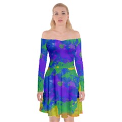 Colorful Paint Texture  Off Shoulder Skater Dress