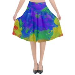 Colorful Paint Texture        Flared Midi Skirt