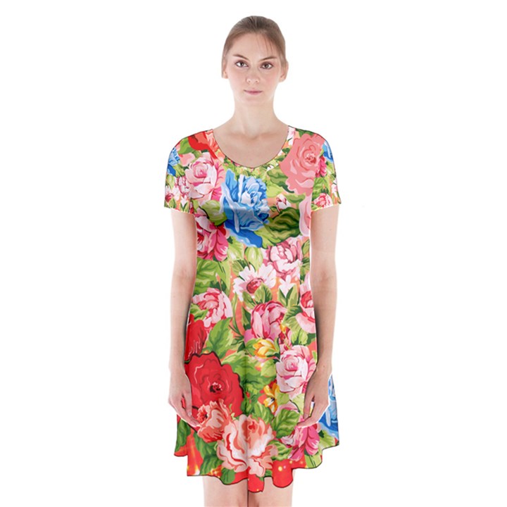 Beautiful Roses Collage Short Sleeve V-neck Flare Dress