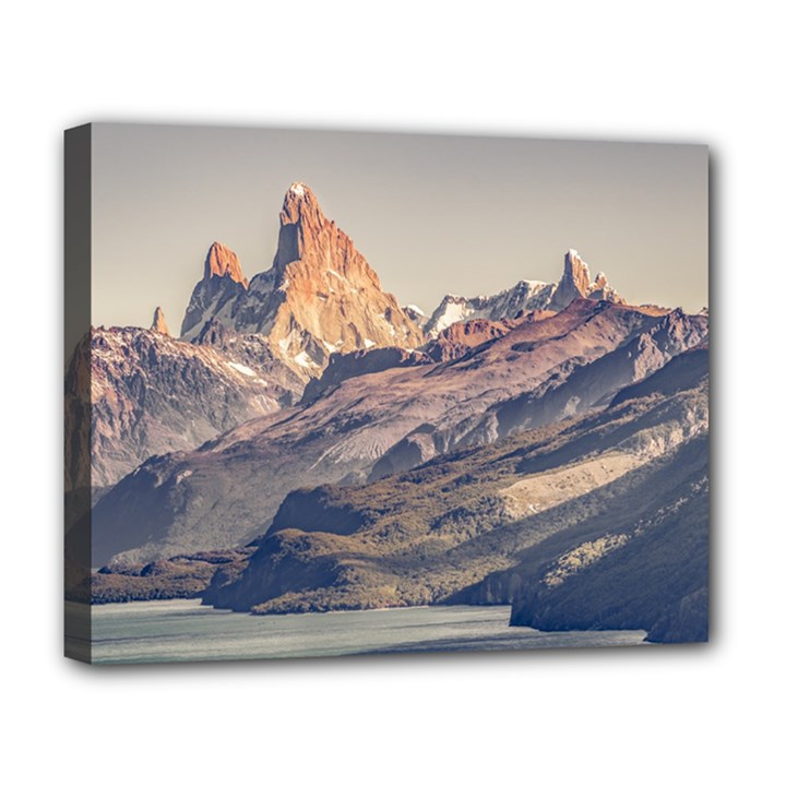 Fitz Roy And Poincenot Mountains Lake View   Patagonia Deluxe Canvas 20  x 16  