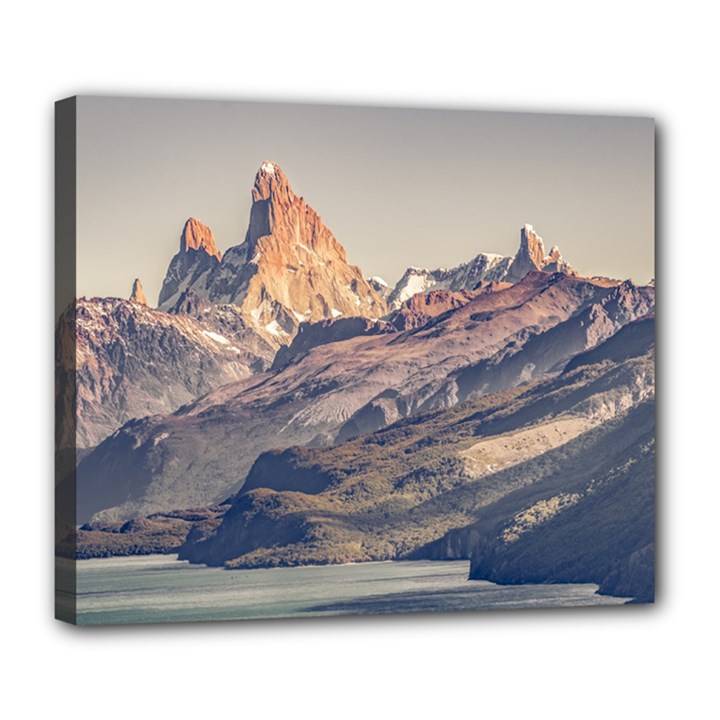 Fitz Roy And Poincenot Mountains Lake View   Patagonia Deluxe Canvas 24  x 20  