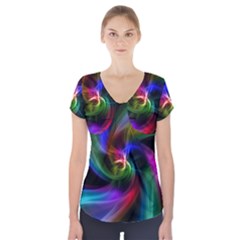 Abstract Art Color Design Lines Short Sleeve Front Detail Top by Nexatart