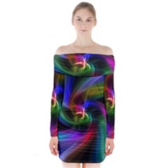 Abstract Art Color Design Lines Long Sleeve Off Shoulder Dress by Nexatart