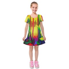 Abstract Vibrant Colour Botany Kids  Short Sleeve Velvet Dress by Nexatart