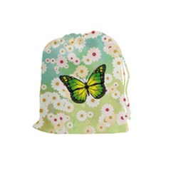 Green Butterfly Drawstring Pouches (large)  by linceazul