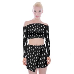 French Bulldog Off Shoulder Top With Skirt Set