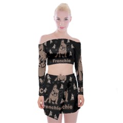 French Bulldog Off Shoulder Top With Skirt Set