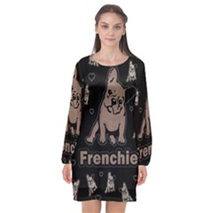 French Bulldog Long Sleeve Chiffon Shift Dress 