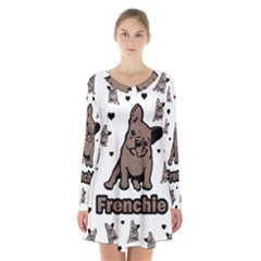 French Bulldog Long Sleeve Velvet V-neck Dress by Valentinaart