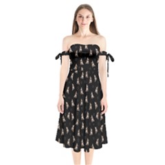 French Bulldog Shoulder Tie Bardot Midi Dress