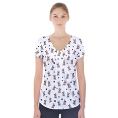 French Bulldog Short Sleeve Front Detail Top by Valentinaart