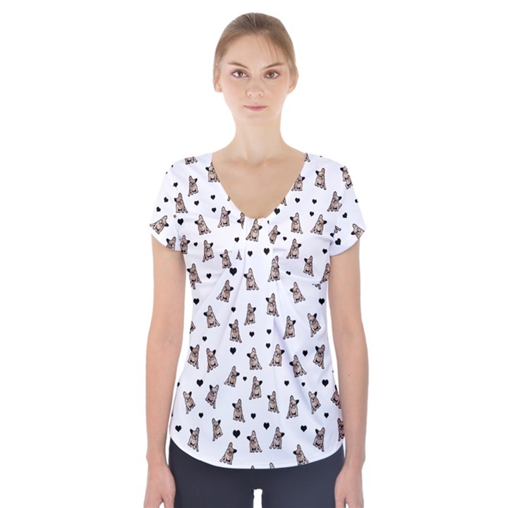 French bulldog Short Sleeve Front Detail Top