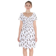 French Bulldog Short Sleeve Bardot Dress by Valentinaart