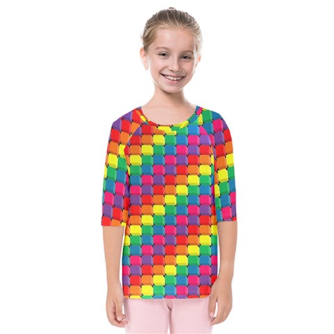 Colorful 3d Rectangles       Kids  Quarter Sleeve Raglan Tee by LalyLauraFLM