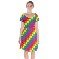 Colorful 3d Rectangles             Short Sleeve Bardot Dress