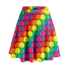 Colorful 3d Rectangles             High Waist Skirt by LalyLauraFLM