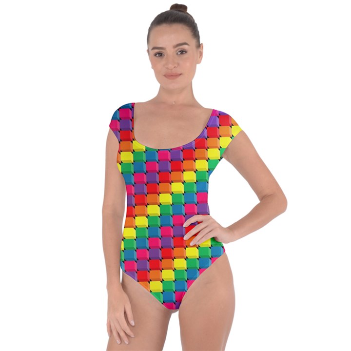 Colorful 3d rectangles      Short Sleeve Leotard