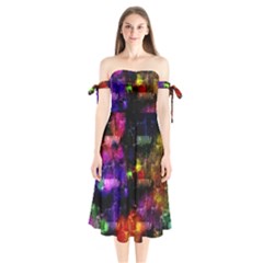 Watercolors Splashes   Shoulder Tie Bardot Midi Dress