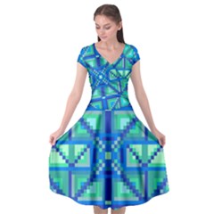 Grid Geometric Pattern Colorful Cap Sleeve Wrap Front Dress