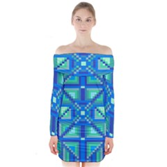 Grid Geometric Pattern Colorful Long Sleeve Off Shoulder Dress by Nexatart