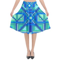 Grid Geometric Pattern Colorful Flared Midi Skirt