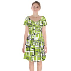 Pattern Abstract Form Four Corner Short Sleeve Bardot Dress