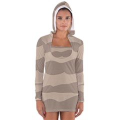 Pattern Wave Beige Brown Women s Long Sleeve Hooded T-shirt by Nexatart