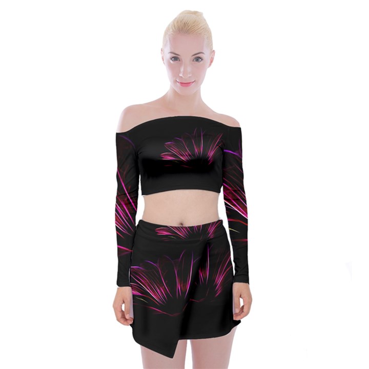 Pattern Design Abstract Background Off Shoulder Top with Skirt Set