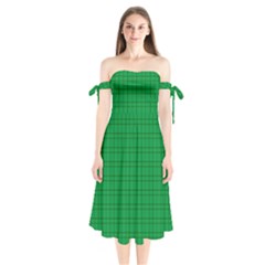 Pattern Green Background Lines Shoulder Tie Bardot Midi Dress