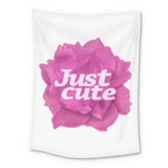 Just Cute Text Over Pink Rose Medium Tapestry by dflcprints