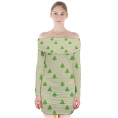 Christmas Wrapping Paper Pattern Long Sleeve Off Shoulder Dress by Nexatart