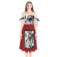 Pug Shoulder Tie Bardot Midi Dress