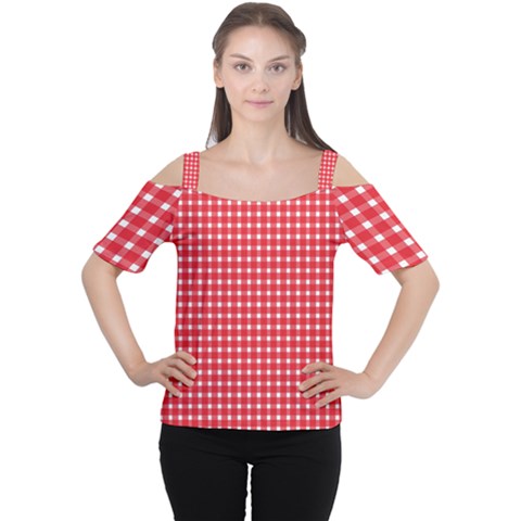 Pattern Diamonds Box Red Women s Cutout Shoulder Tee by Nexatart