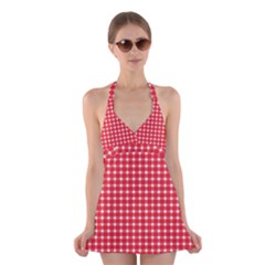 Pattern Diamonds Box Red Halter Swimsuit Dress by Nexatart