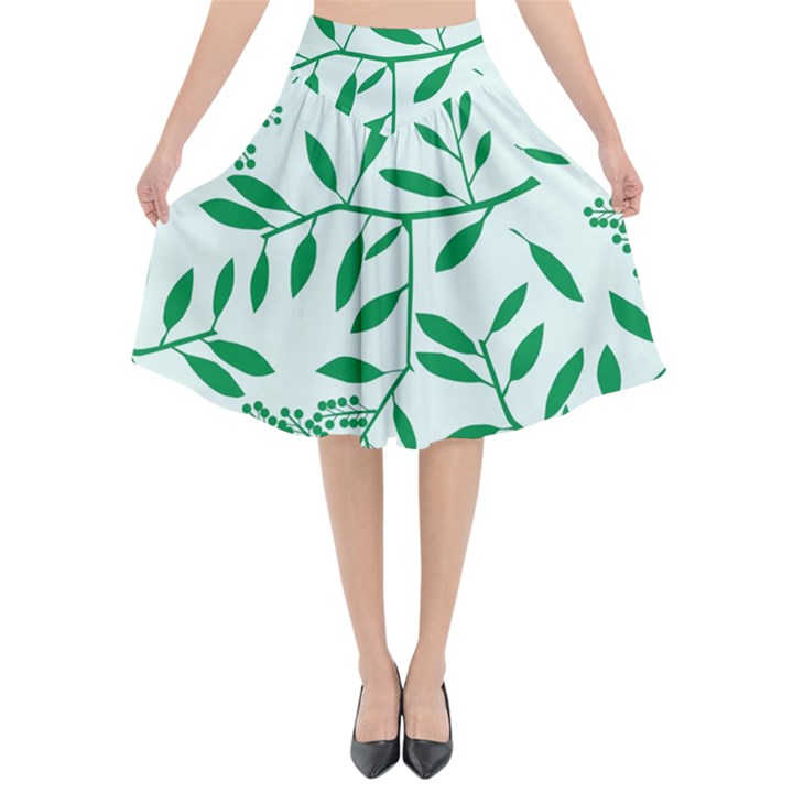 Leaves Foliage Green Wallpaper Flared Midi Skirt