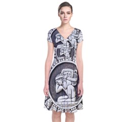 Pattern Motif Decor Short Sleeve Front Wrap Dress by Nexatart