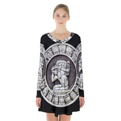 Pattern Motif Decor Long Sleeve Velvet V-neck Dress by Nexatart