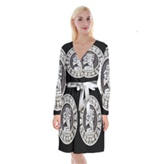 Pattern Motif Decor Long Sleeve Velvet Front Wrap Dress by Nexatart